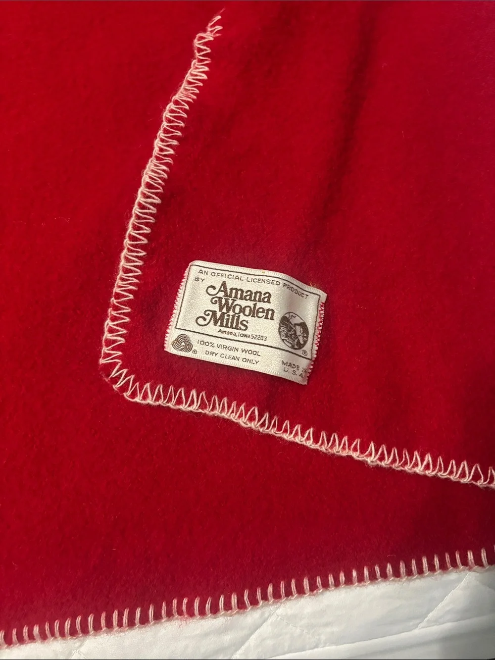 Wool Red Holiday Throw Blanket with White 'G' letter Amana Woolen Mills
